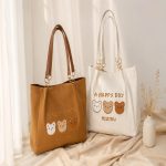 Cute Bear Print Canvas Tote Bag for Women – Casual Shoulder & Handbag