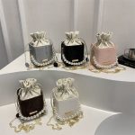 Luxury Crossbody Bucket Bag Texture Pearl Chain Messenger Box Bag ASC389