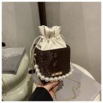Luxury Crossbody Bucket Bag Texture Pearl Chain Messenger Box Bag ASC389 - Image 6