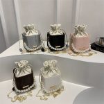 Luxury Crossbody Bucket Bag Texture Pearl Chain Messenger Box Bag ASC389