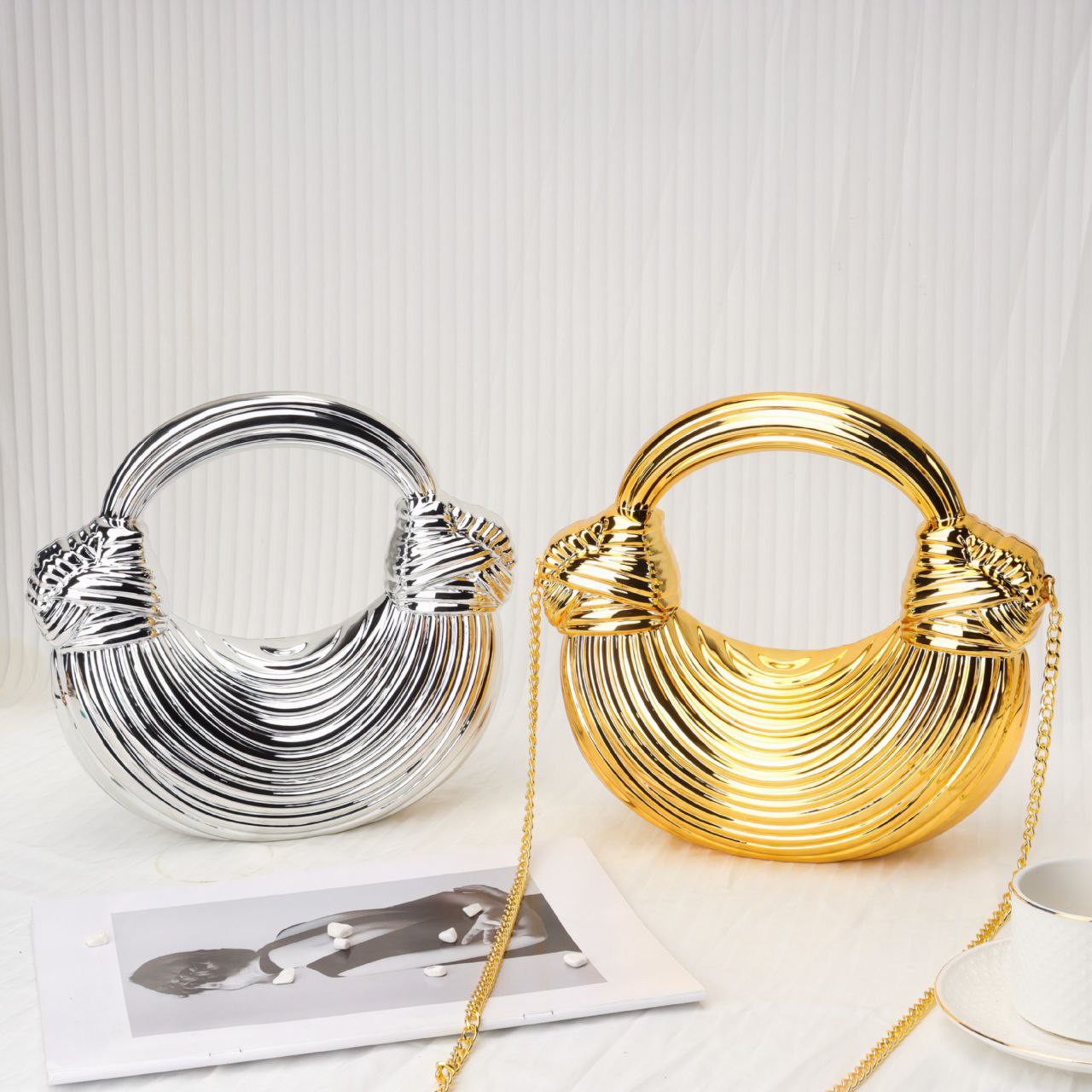 photo_1_2026-07-15_02-55-27 Mini Golden Acrylic Knot Evening Clutch Bag – Luxury Designer Party & Wedding Purse N446 - Image 1