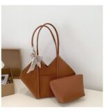 V-Shape Tote Bag for Women | Spacious PU Handbag with Scarf RM203 - Image 2