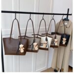 Large Tote Bag for Women | Spacious PU Handbag with Bear Charm RM204