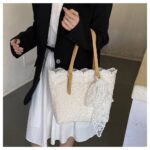 Lace Tote Bag for Women | Elegant PU Handbag with Scarf RM201 - Image 2